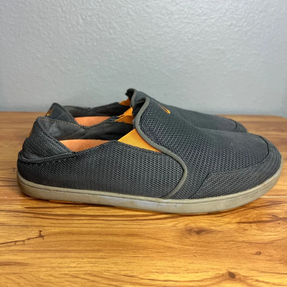 OluKai Nohea Mesh Slip On Shoes Mens Sz 8 Dark Shadow Orange Gray Casual